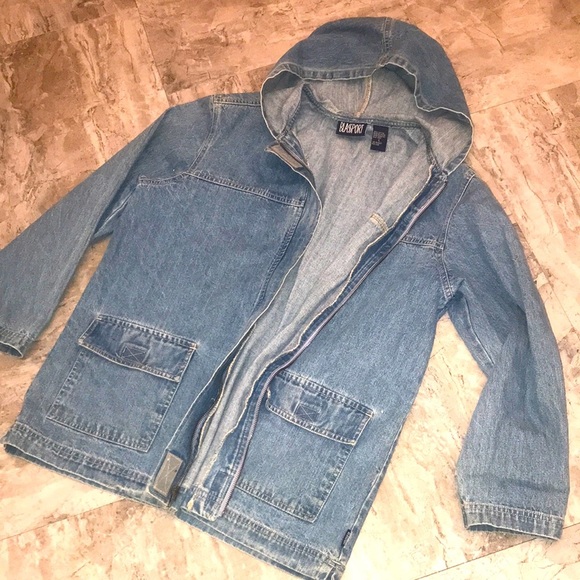 VTG BLASSPORT DENIM HOODED OVERSIZED ZIPPERED UTILITY CHORE JACKET SIZE LARGE - Picture 6 of 8